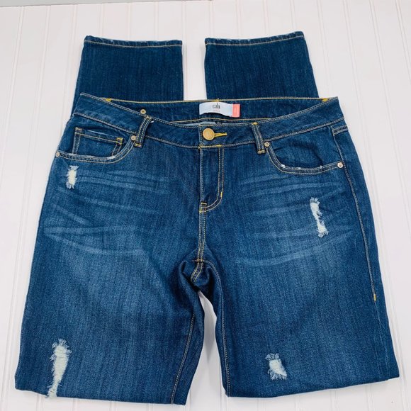 CAbi Women's Slim Boyfriend Distressed Jeans Sz 10 Mid Rise Stretch Denim #3045 - Picture 2 of 8